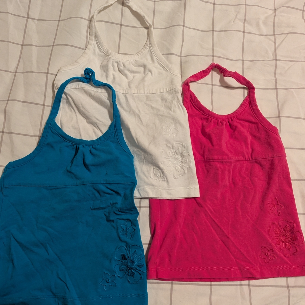 Set of Three Halter Tops - Blue, White, and Pink